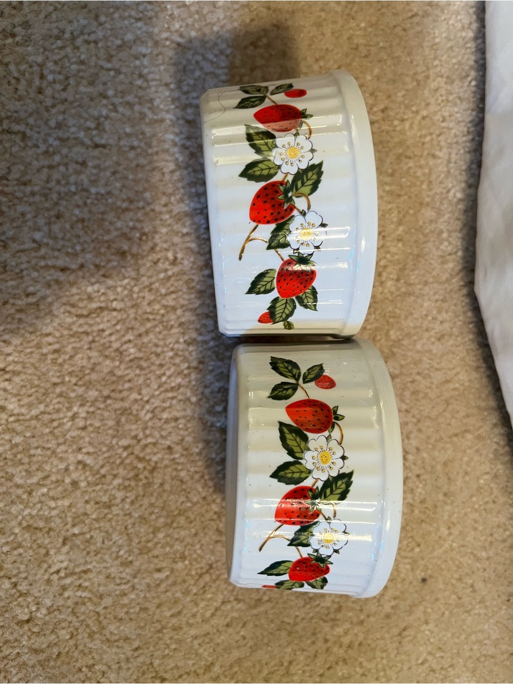 Vintage Stoneware Sheffield Strawberries & Cream Set of 2 Ramekins Bowls Cottage